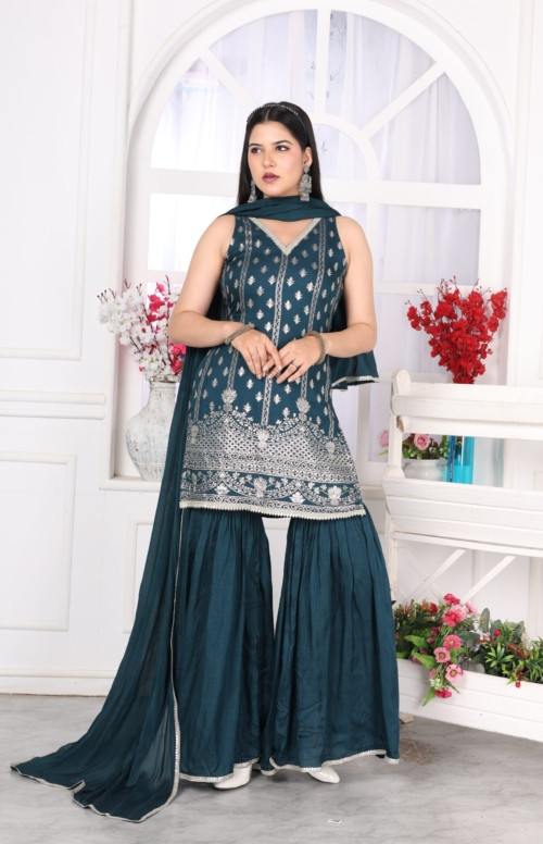 Teal Green Incut Sharara
