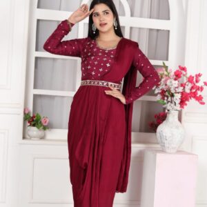 Maroon Drape saree