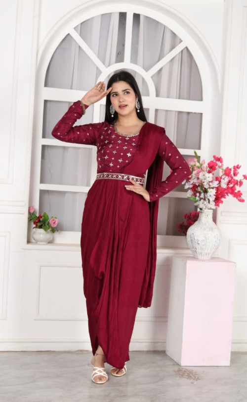 Maroon Drape saree