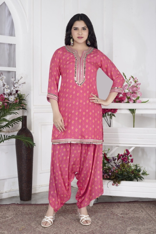 Pink Drape Dhoti Set