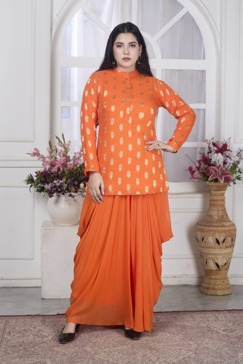 Orange Cowl skirt set
