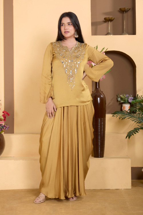 Mustard Yellow Cowl Skirt Set