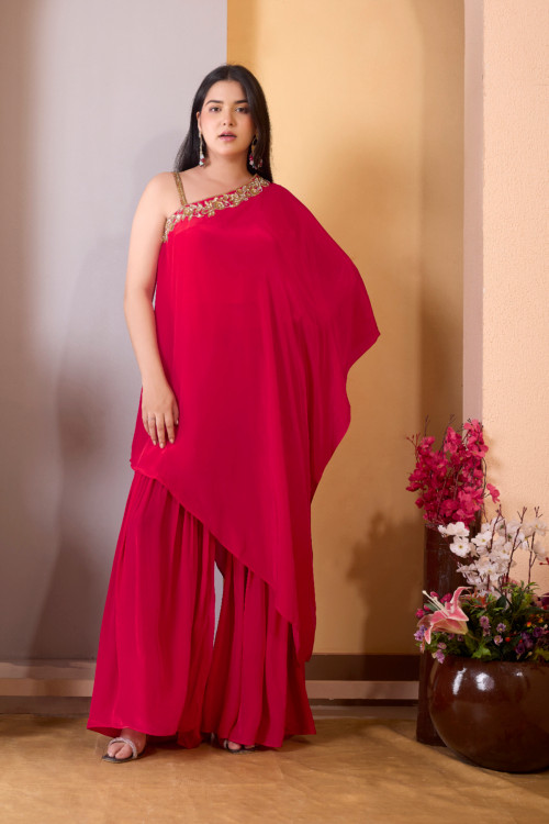Crimson Red One Shoulder Sharara