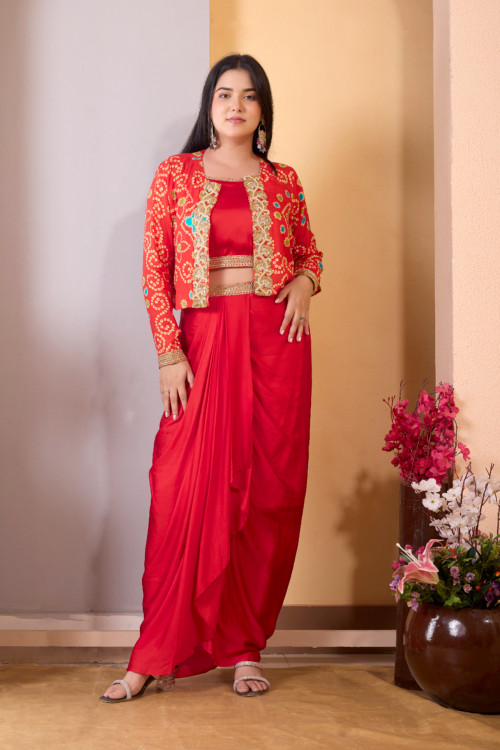 Bandhani Jacket Skirt Set