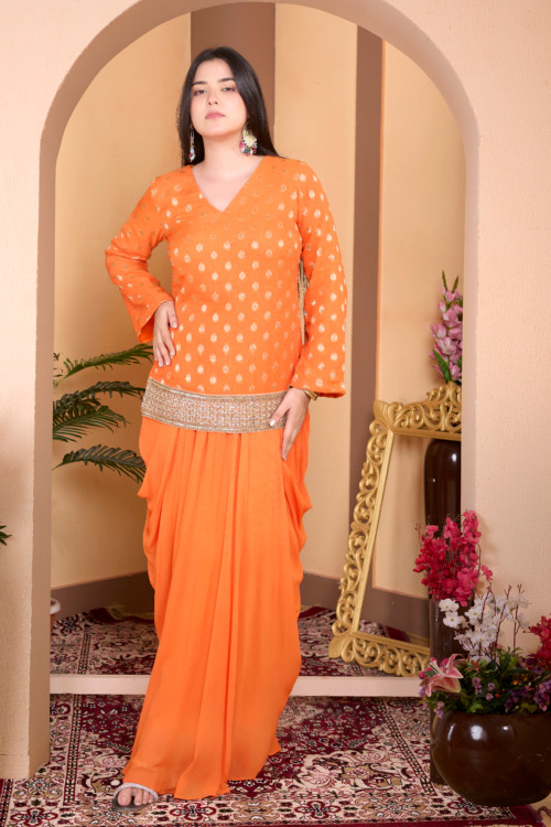 Orange Cowl skirt set