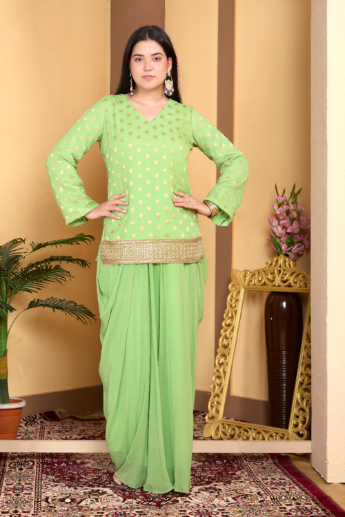 Green Cowl skirt set