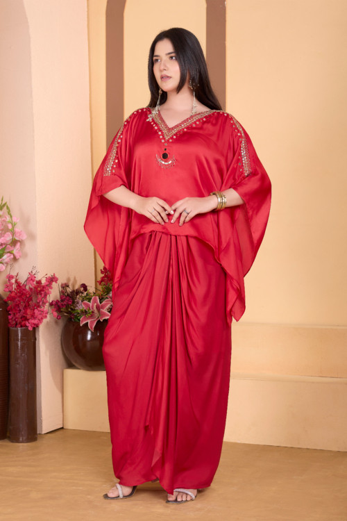 Cherry Red Butterfly Kaftan Set