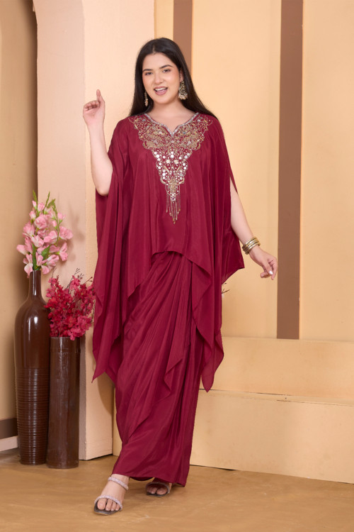 Maroon Cape Skirt Set